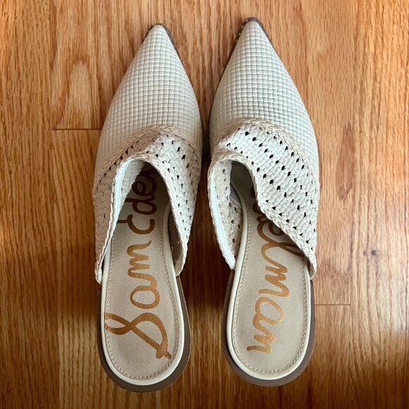 Sam Edelman Lilliana Slip-On Woven Leather Mules Cream Off-white Ivory Size 7.5 - Picture 3 of 7